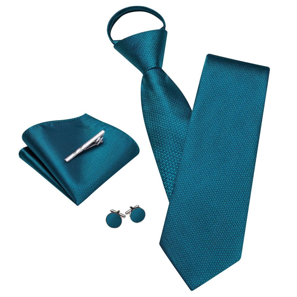4025 Dark Teal Zipper Ties Solid Pre-Tied Tie with Tie Clip Extra Long